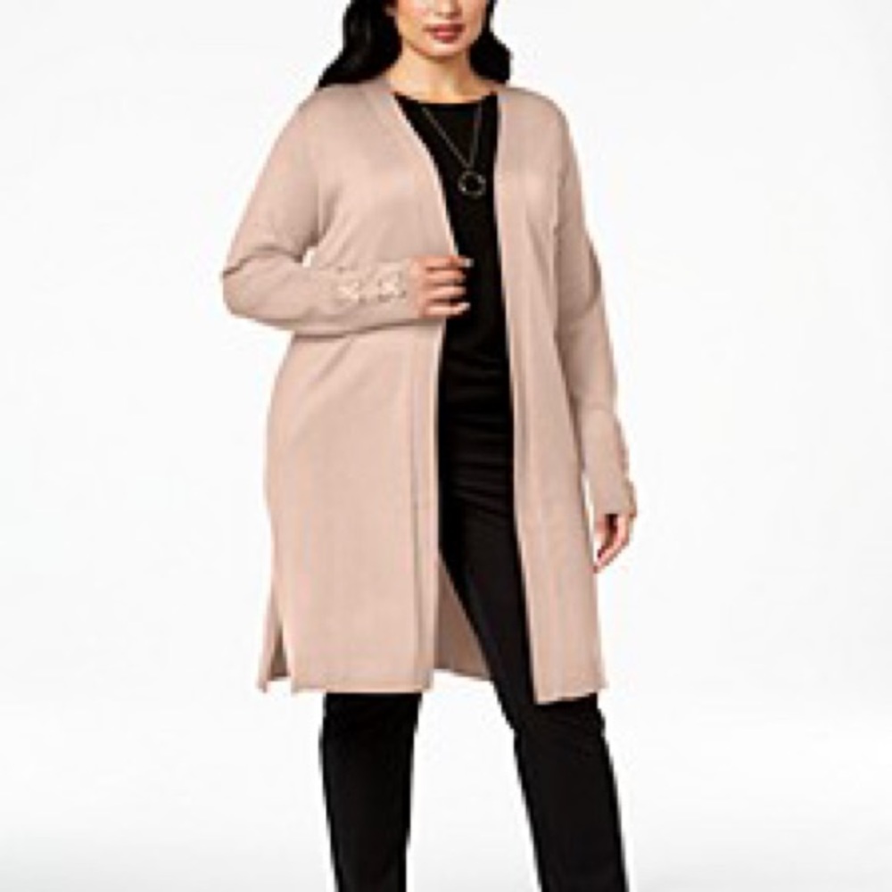 JM Collection Lace-Up-Cuff Duster Cardigan Dusty Pink